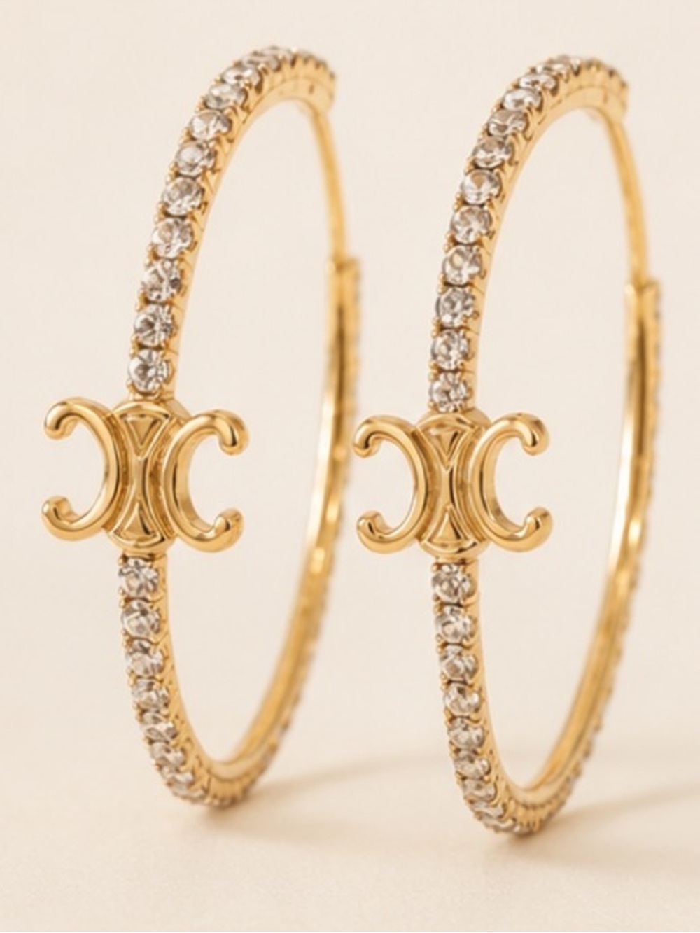 Source Unknown Gold Hoop Earrings with Crystal Accents